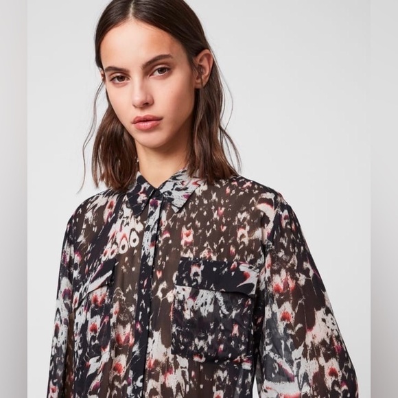 All Saints Adeliza Wing Abstract Shirt Black XS‎ - Picture 2 of 9